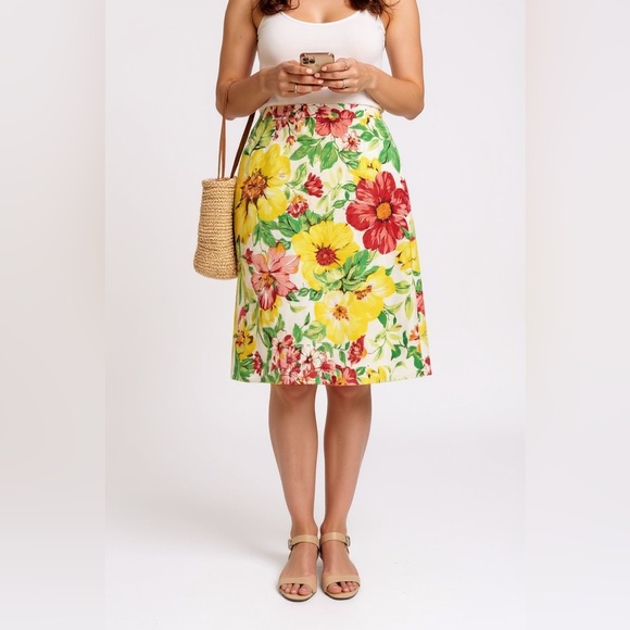 Vintage FARM Rio Floral Cotton Midi Skirt Made in Brazil Resort M - Picture 13 of 13